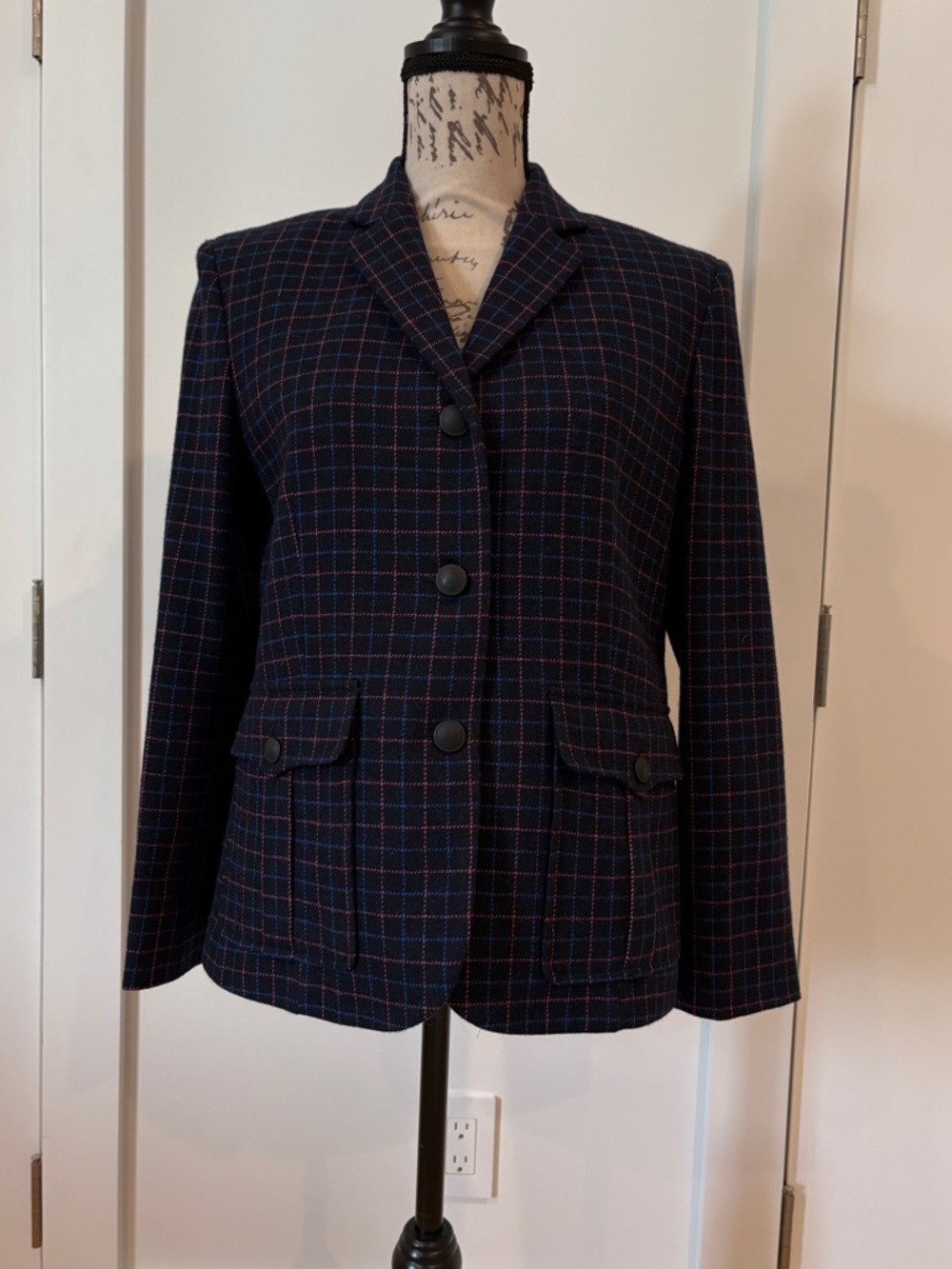 Rag and Bone Navy Plaid Button-Front Women's Blazer Jacket approx size 10